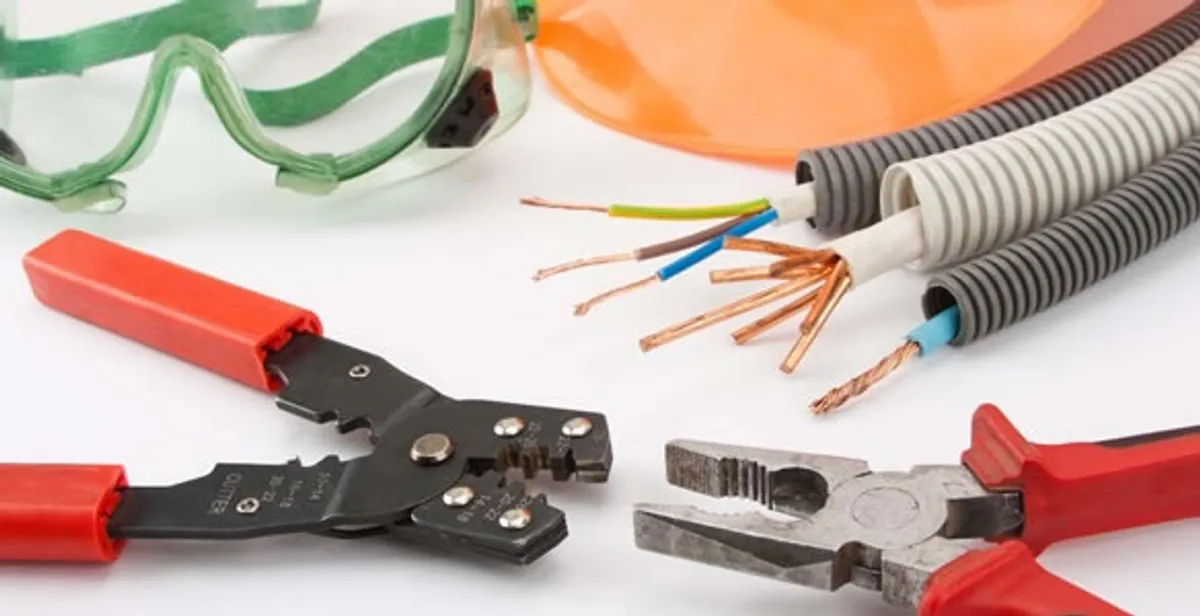 Electrical wiring repair with professional tools and safety equipment in New Haven, IN